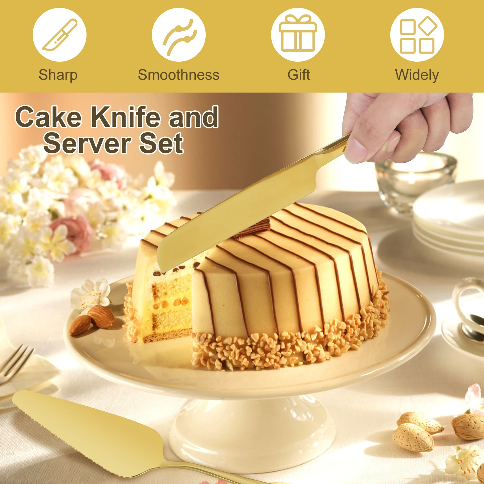 2Pcs Cake Shovel Set Stainless Steel Cake Cutter and Pie Spatula Set Cake Cutting Utensil for Wedding Party Birthday Anniversary