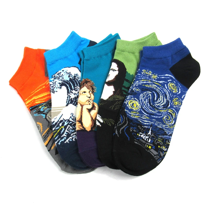 ファッショナブルなメンズショートチューブソックス,5足,オイルパターンソックス