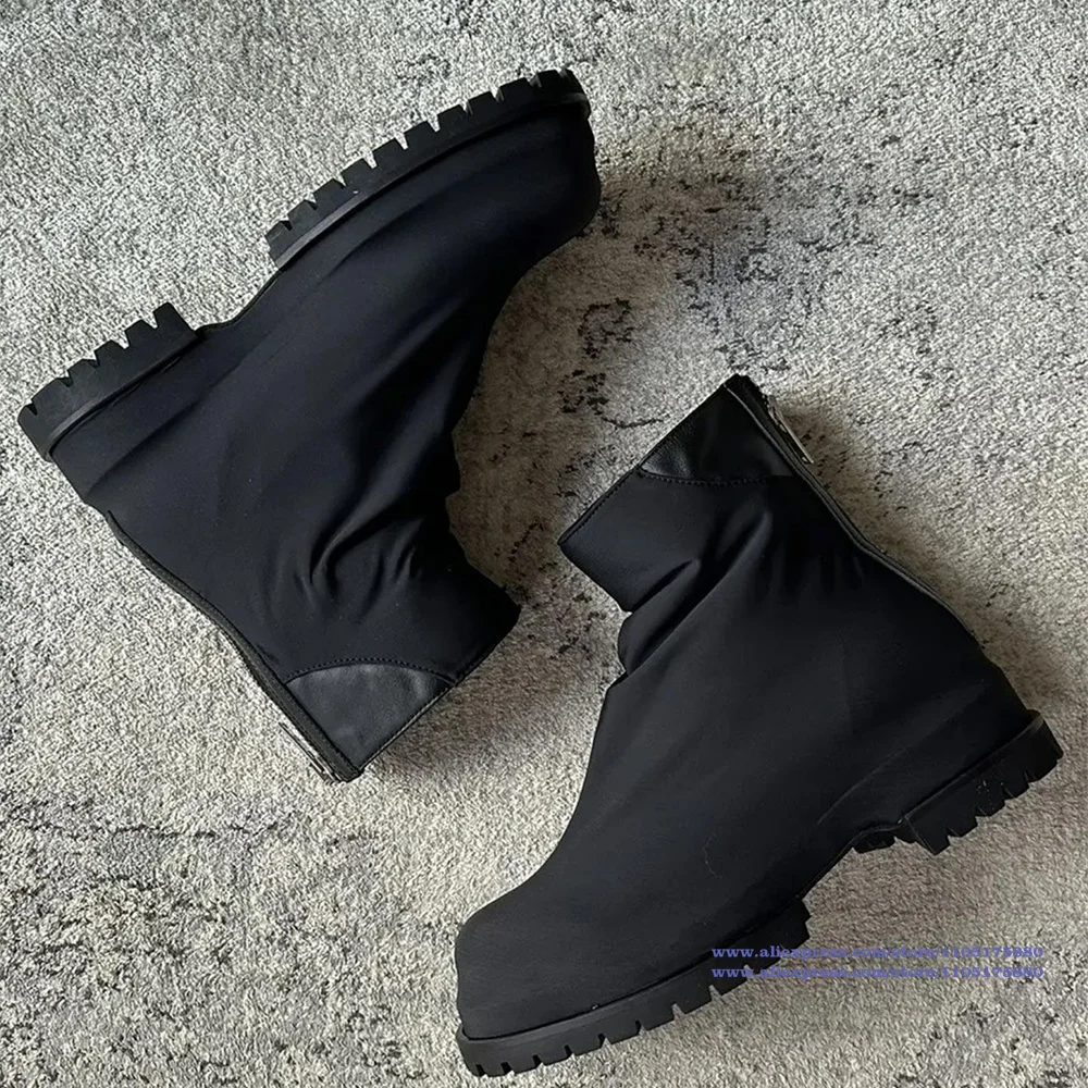 Thick Soled Back Zipper Men's Boots Round Toe Pleated Design Ankle Booties Luxury Designer Trendy Men's Shoes Botas Mujer