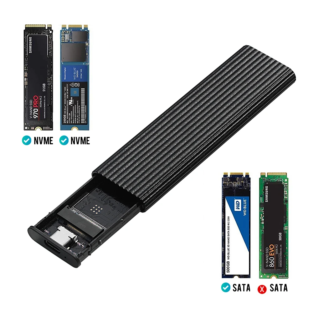 M.2 NVMe SSD Enclosure USB3.1 Type-C 10Gbps Aluminum External Hard Disk Box for Laptop Phone Support 22*30/42/60/80mm M Key NVME