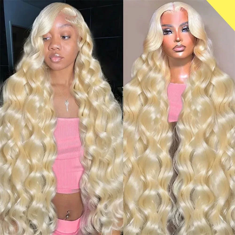 13x4 613 Curly Blonde Body wave Front Human Hair 13x6 HD Transparent Lace Frontal Wig Brazilian Hair 250 Density For Black Women