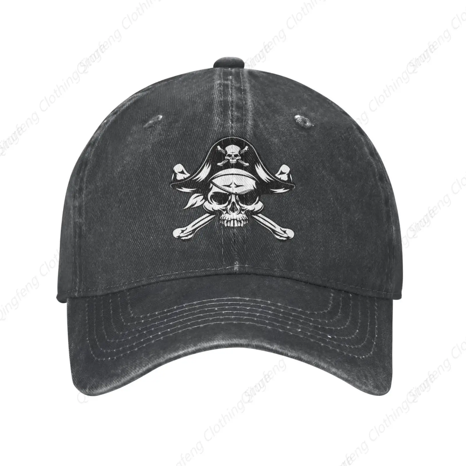 

Skull and Crossbones Pirate Vintage Washed Denim Baseball Cap Adjustable Dad Hats Gift for Men Women