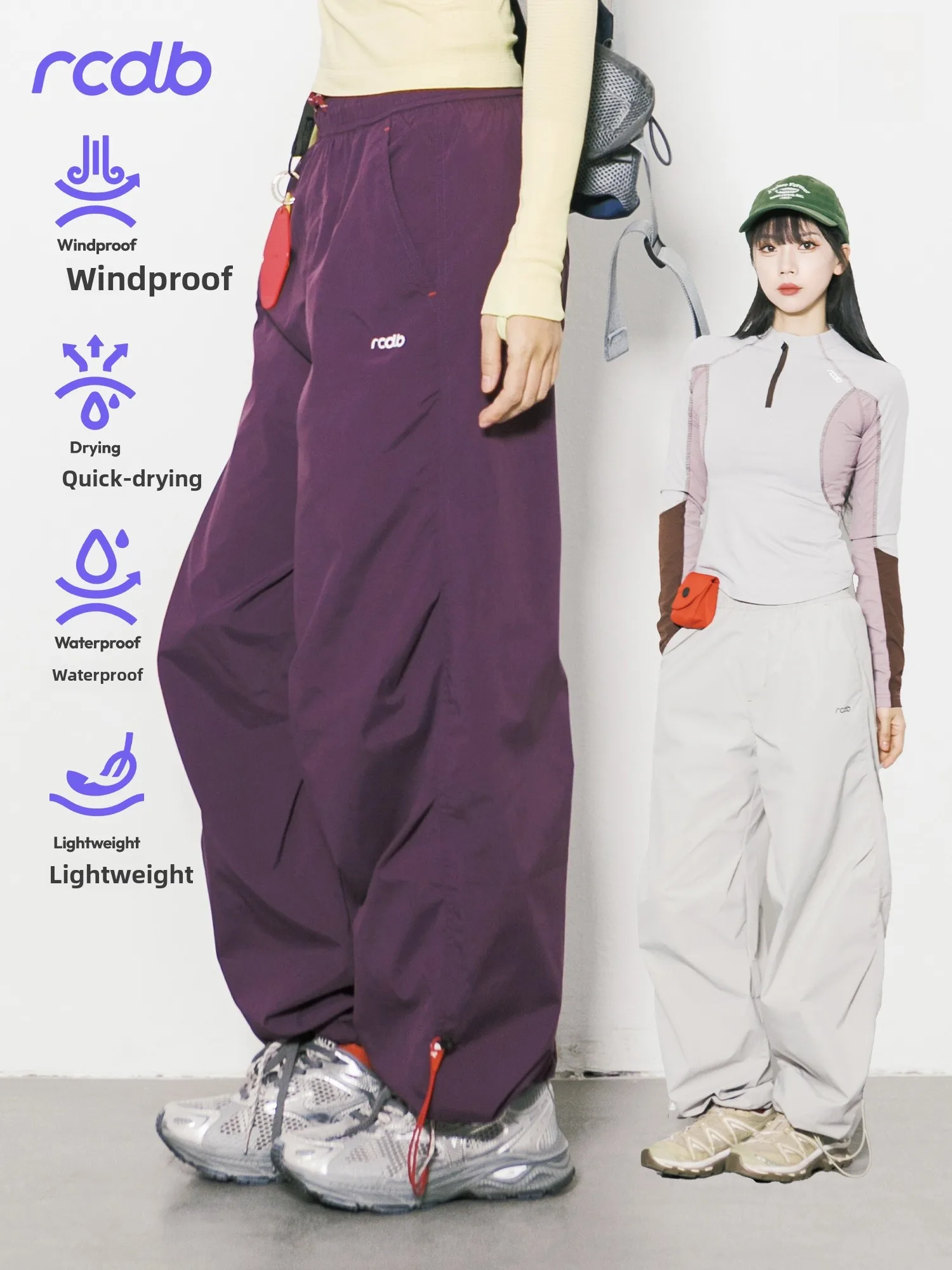 RCDB Outdoor Windproof Water-resistant Quick-drying Loose Paratrooper Pants Unisex Lightweight Casual Long Trousers