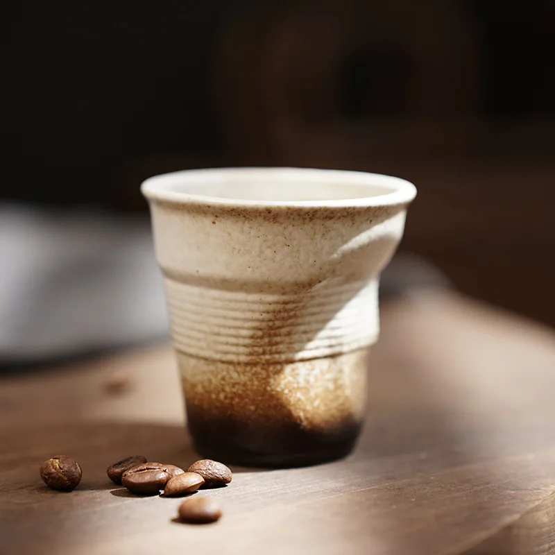 80ml espresso cup Cross-border creative Retro coarse pottery hand pleated cup Latte cup in antique ceramic teacup kitchen tools