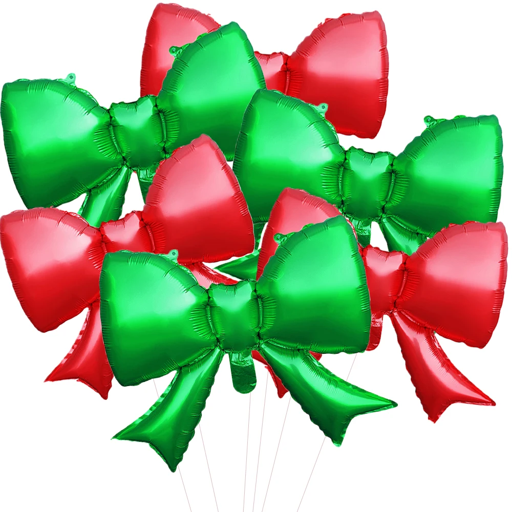 6 Stück 21 Zoll rote grüne Schleife Folienballons für Weihnachtsdekorationen