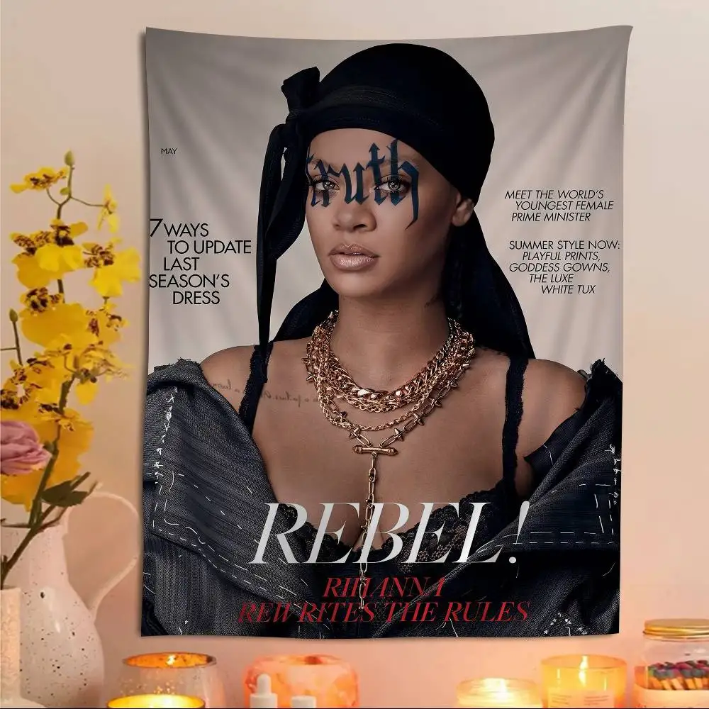 Tapiz de dibujos animados de la famosa cantante R-RIHANNA, decoración de pared para habitación de ciencia ficción, decoración del hogar