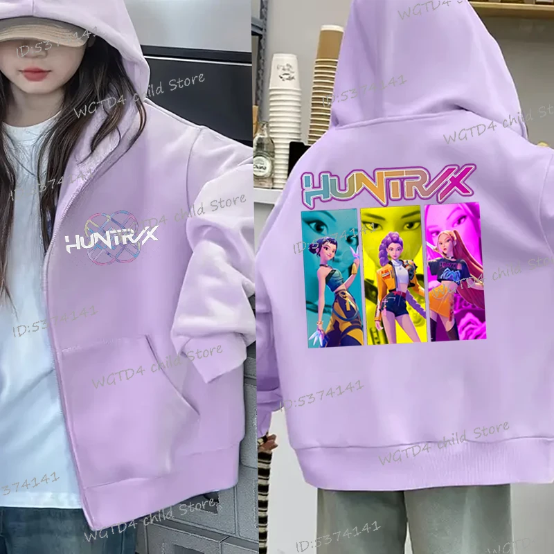 

Детская одежда KPop Demon Hunters Толстовка на молнии для маленьких девочек Повседневный топ с героями мультфильмов Тенденции Топ в стиле аниме Детская куртка с капюшоном