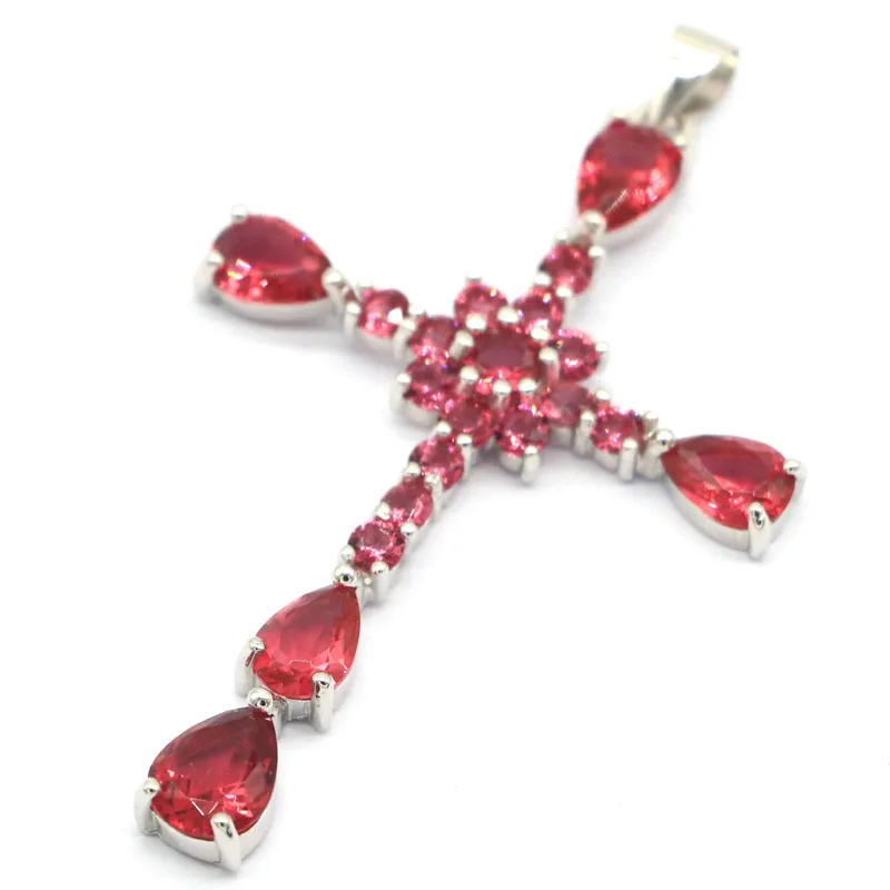 Buy 4 Get 1 Free 54x31mm Cross Shape Pink Raspberry Rhodolite Garnet London Blue Topaz 925 Solid Sterling Silver Pendant