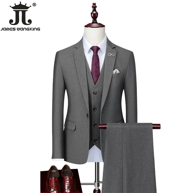 Blazer and Vest and Pants Boutique Fashion Solid Color Men's Casual Formal Office Business Suit Groom Wedding Dress Party Suit