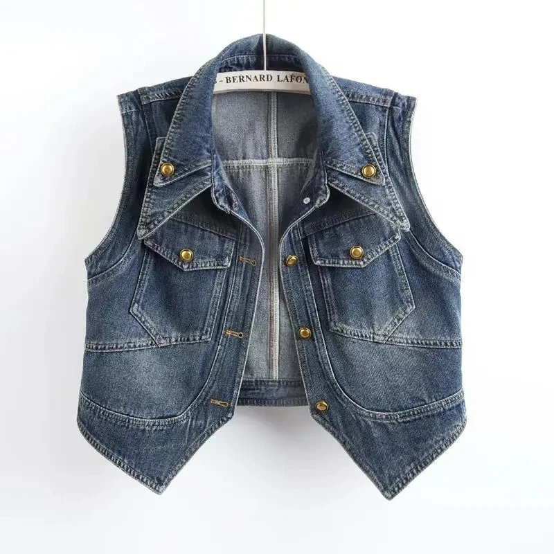 Signore primavera e autunno nuovo design unico gilet di jeans gilet corto senza maniche da donna top gilet moda casual gilet di jeans Voat