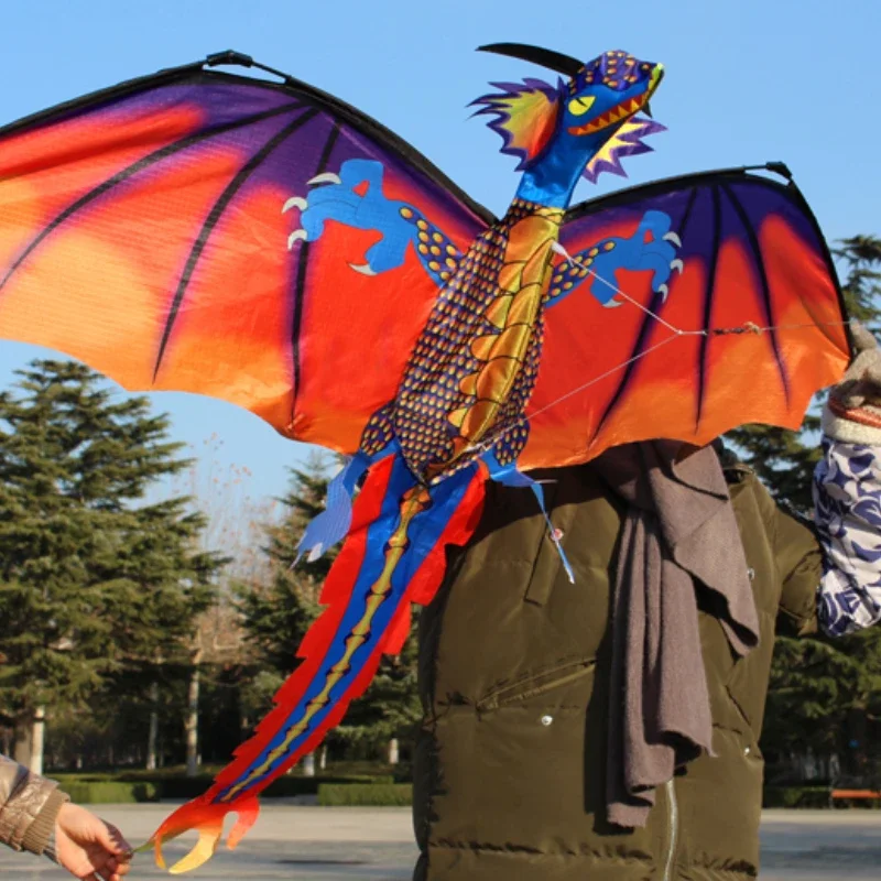 3D Single Line Dragon Kite com alça, brinquedos esportivos ao ar livre para crianças, flâmulas de cauda de 100m, fácil de voar para iniciantes, crianças e adultos