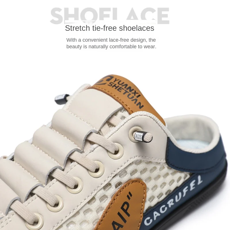 Fashion Men Shoes 2024 Summer Breathable Baotou Half Slippers Outdoors Walking Beach Casual Shoes for Men Loafers Sports Sandals
