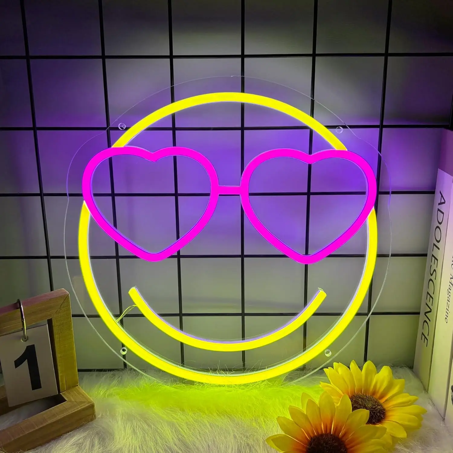  Smile Face LED Neon Sign USB Dimmable Neon Light Sign for Gameroom Bedroom Bar Livingroom Birthday Party Gift Wall Decor