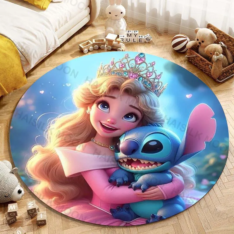 

5 Sizes Disney Princess and Stitch Printing Round Carpet Living Room Bedroom Table and Chair Sofa Decorative Carpet and Rug Gift