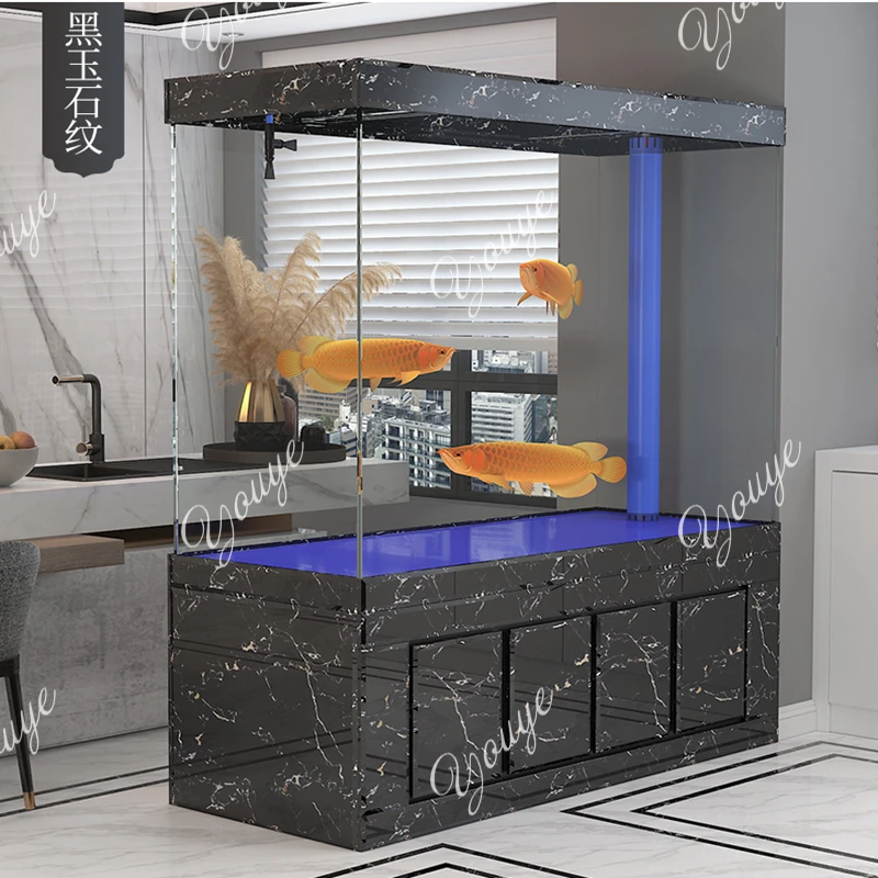 J Fish tank  large aquarium partition wall floor-to-ceiling filtration water replacement free ultra-white glass goldfish tank