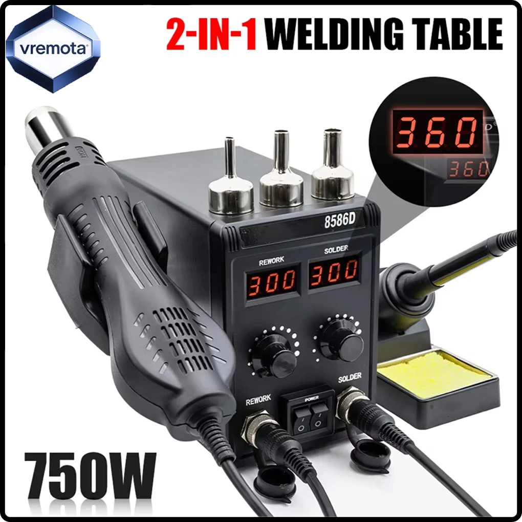 Station de soudage 8586D 2 en 1, pistolet à air chaud, 2 affichages numériques, régulation de la température pour le soudage, la réparation, le fer à souder pour la réparation SMD