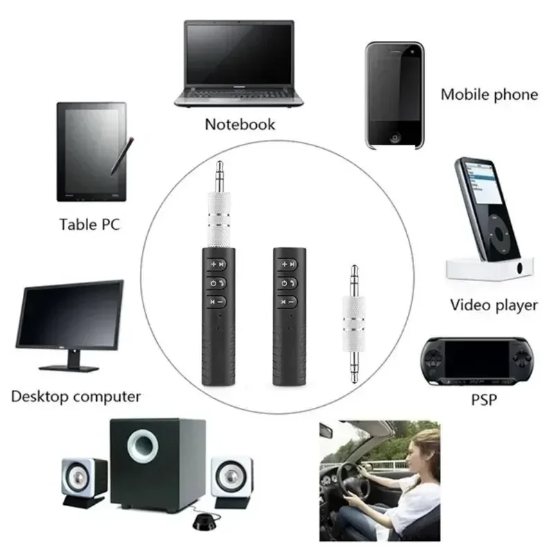 Car Bluetooth Receiver Transmitter BT5.0 3.5mm AUX Jack Stereo Music Audio Car Kit Speaker Amplifier Wireless Adapter with Mic