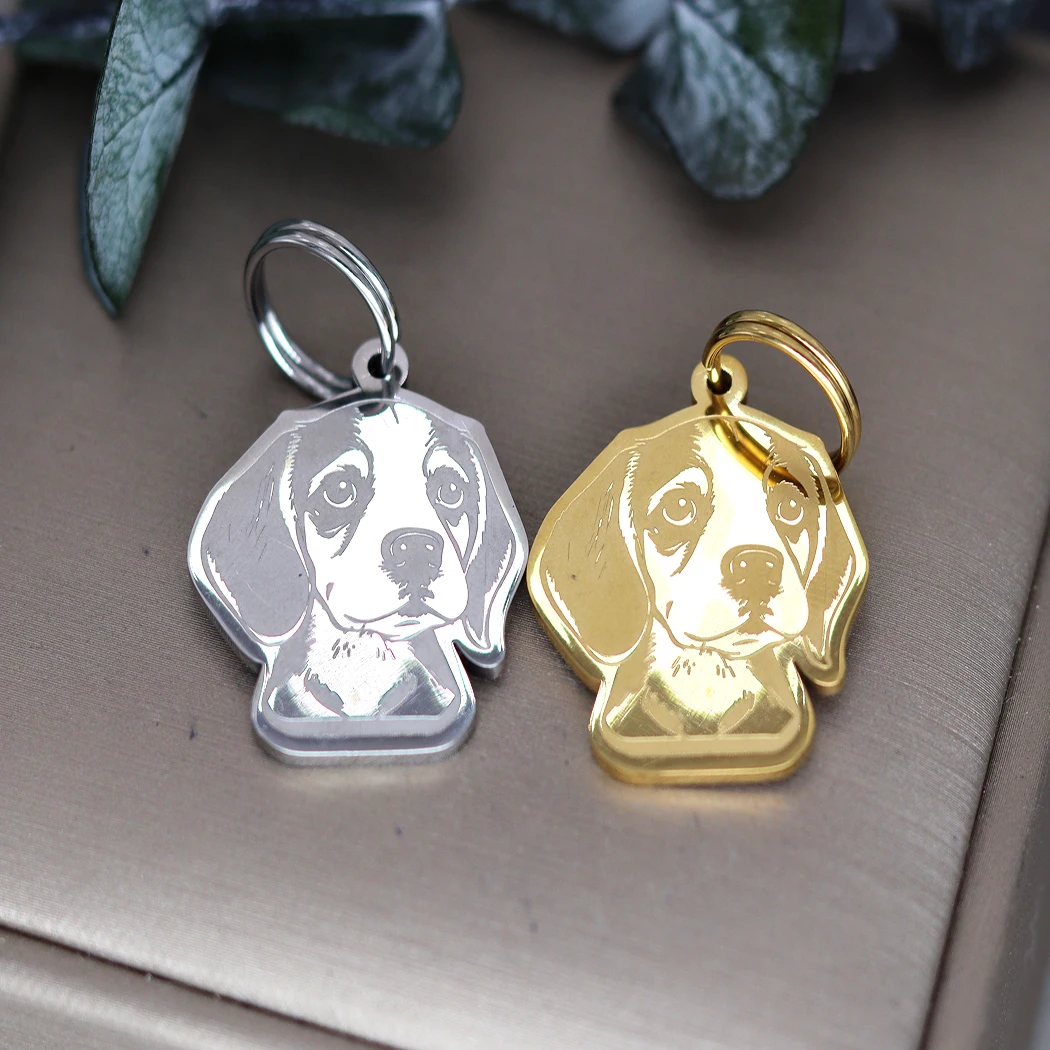 Stainless Steel Beagle Animal Dog ID Tag Name Phone Collar Custom Engraved Necklace Keychains