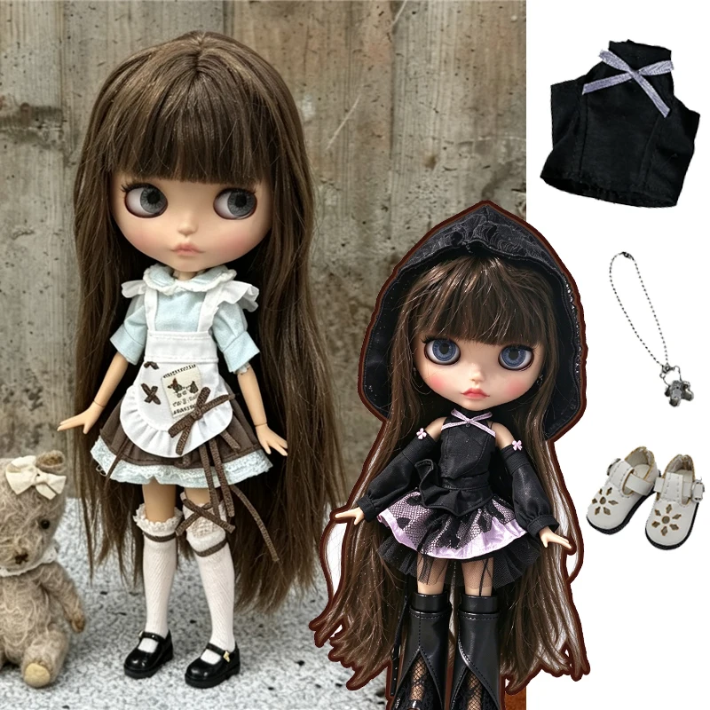 For Blythe Doll Outfit Clothing Sweet Green Maid Dress Purple Yarn Skirt Set Cute Bag Clothes For OB24 OB22 Small 6/1 Azone Doll