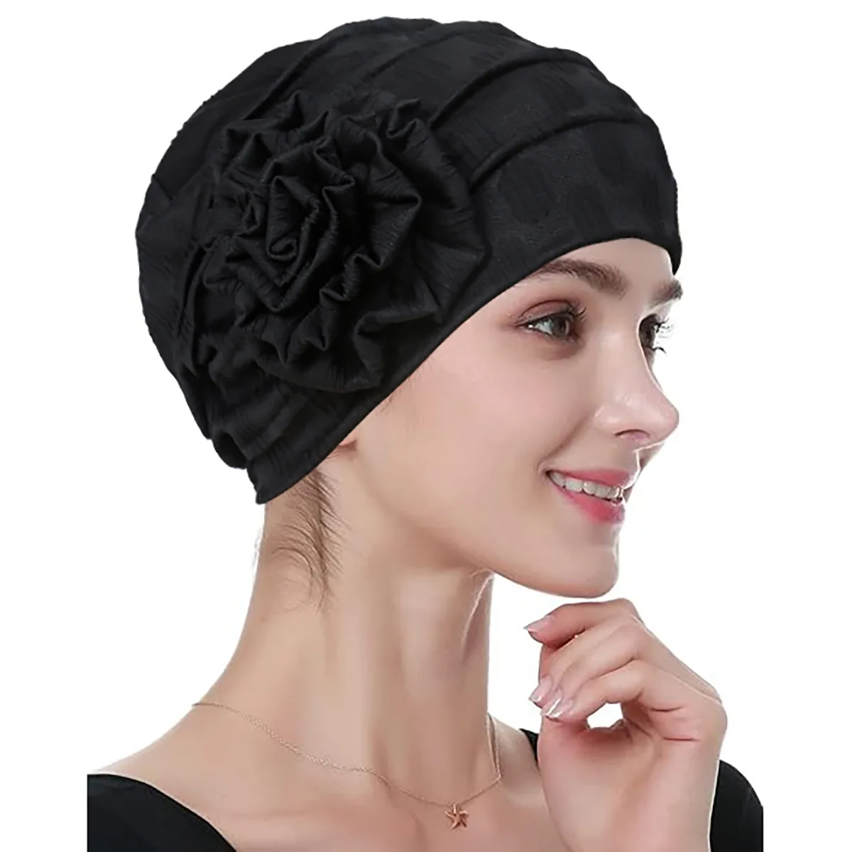 Side decal solid color big flower headscarf hat confinement hat muslim headscarf hat