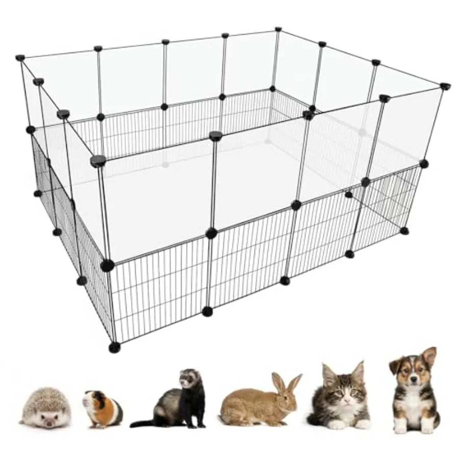 

Pet Playpen Indoor, Transparent Clear + Wire Small Animal Playpen, 28 Panels 11.8" DIY Plastic Enclosure, Expandable Pet Fence