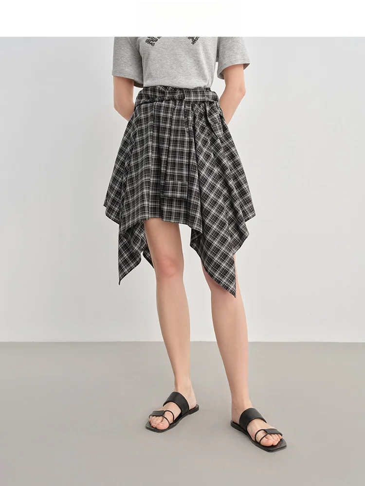 

High Waist plus Size f Skirt with Irregular Plaid Design Color Blo A-Line Skirt for Women Summer New Sle Vintage Bla...