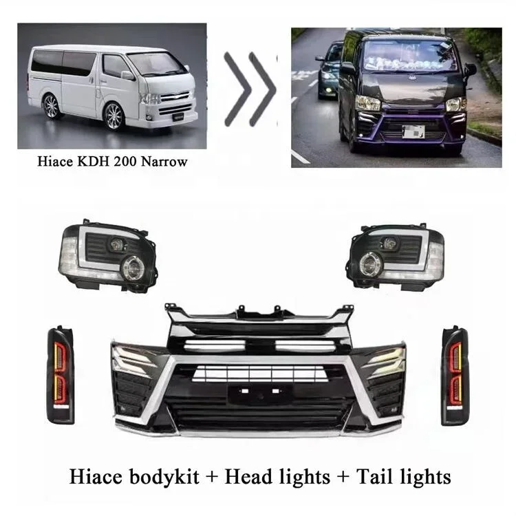 For Van Accessories Front Bumper Body Kits with Head Light and Rear  for Hiace 200