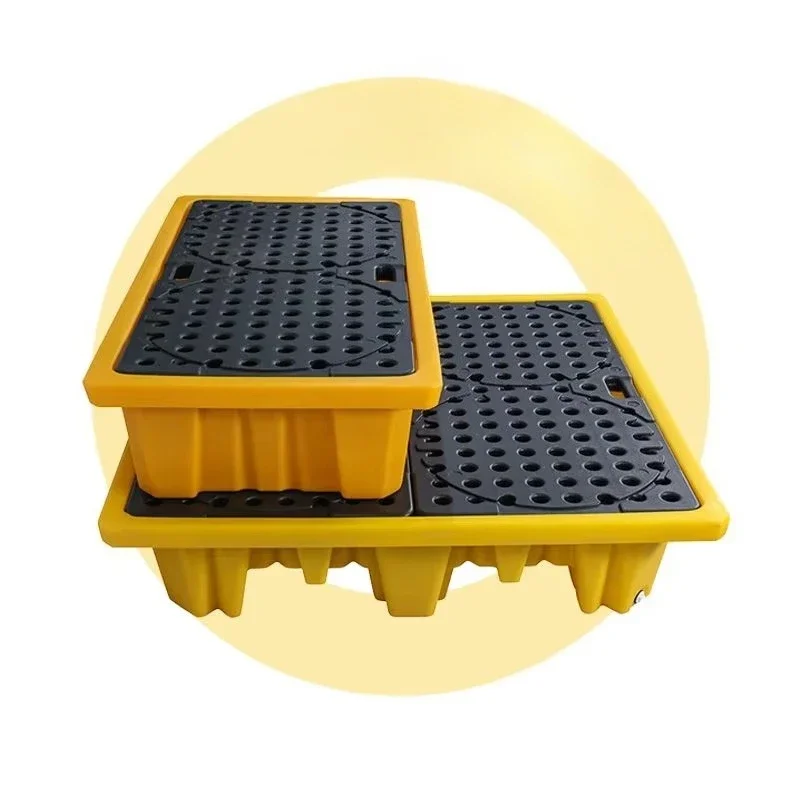 2 Drum Reusable Containment Tray HDPE Drain Industrial Storage Square Plastic Oil Spill Pallet