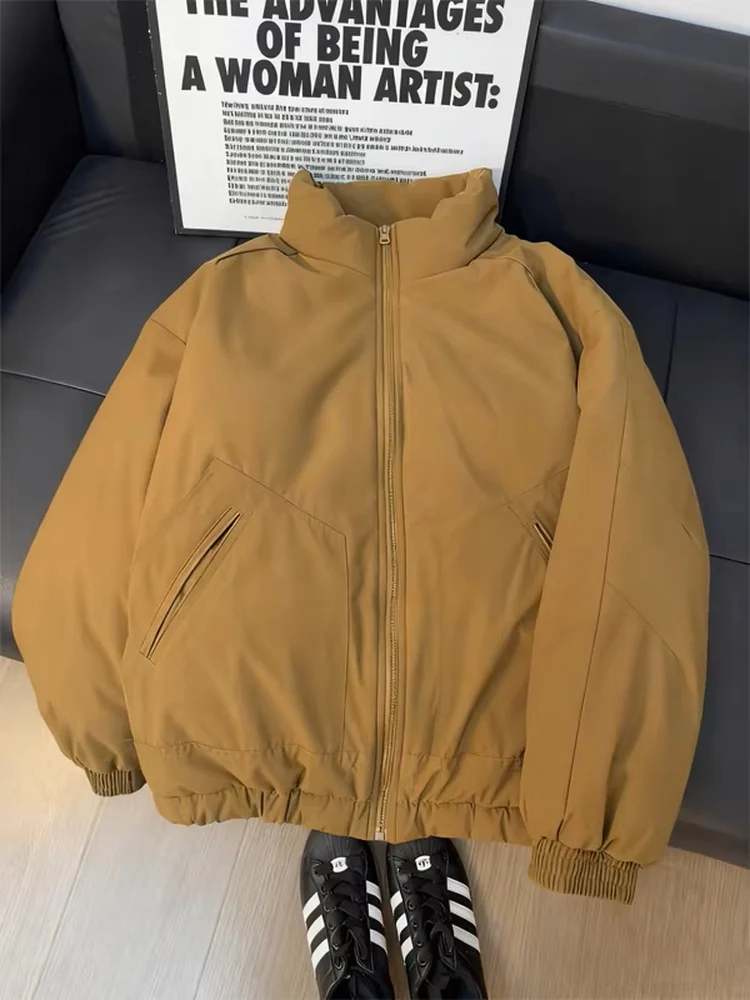 

Коричневый ветрозащитный летный джет с хлопковой подкладкой, мужской зимний бомбер, бейсбольное хлопковое пальто с воротником-стойкой, верхняя одежда