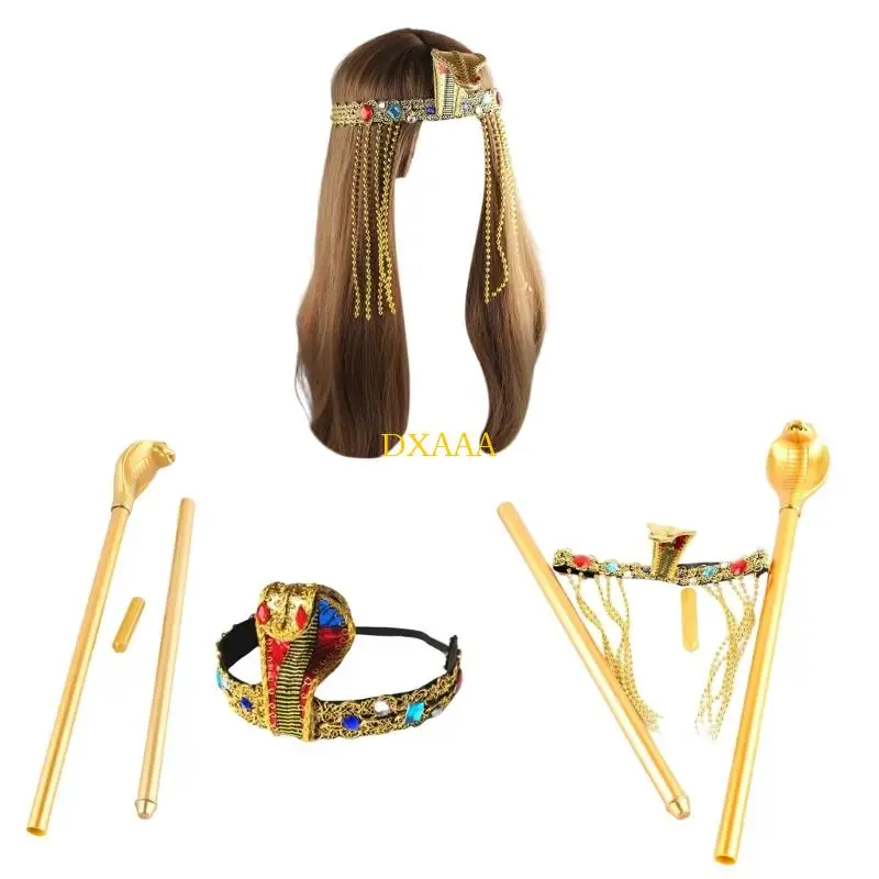 DXAA Luxurious Egyptian Queen Crowns With Tasseles Detailing Csotume Accessory Perfect For Masquerades Balls Themed Event