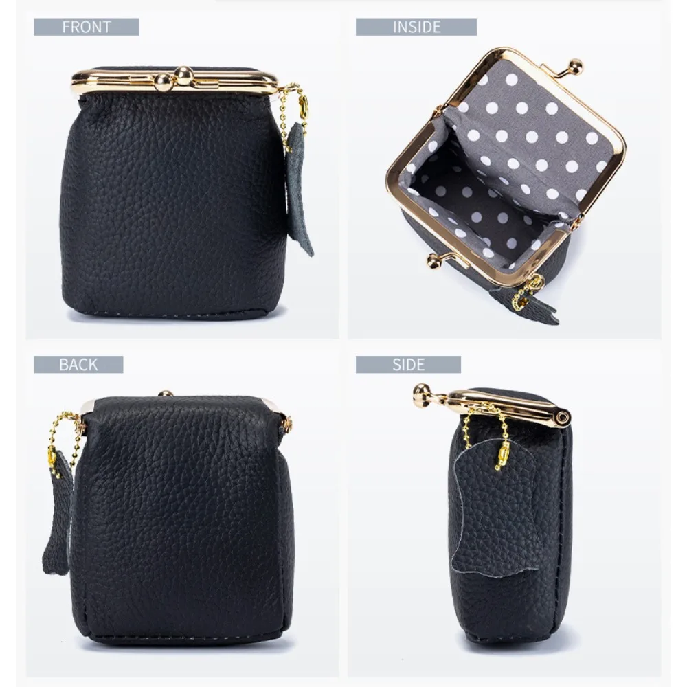 حامل بطاقة الحبوب الكاملة جلد البقر محفظة نسائية للعملات المعدنية حقيبة يد قبلة المشبك قفل ليتشي نمط محفظة حقيبة صغيرة خمر مخلب حقيبة أحمر الشفاه