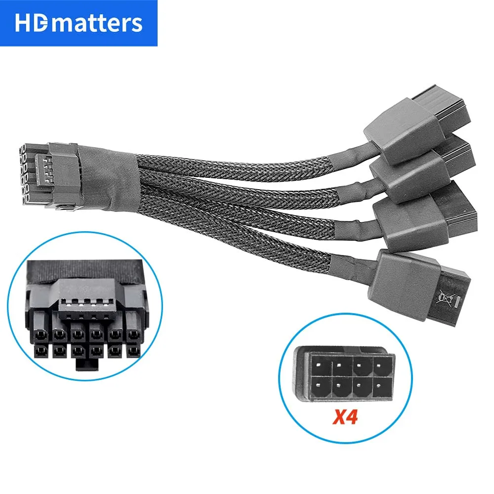Cable adaptador de corriente 12VHPWR de 16 pines para Nvidia RTX 4090 4080 HD100 Cable conector 12VHPWR de 16 pines a 4 conectores hembra de 8 pines