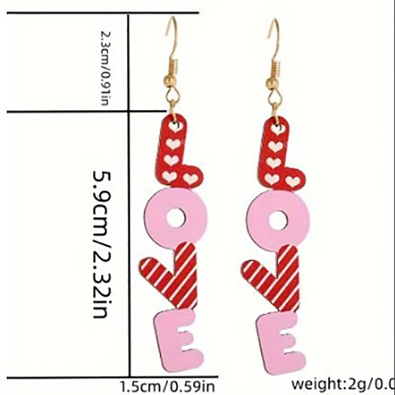 YAOLOGE 2025 Valentine's Day Gift Wood Red Pink LOVE Letter Earrings For Women Fashion Cartoon Long Eardrop Accessories Jewelry