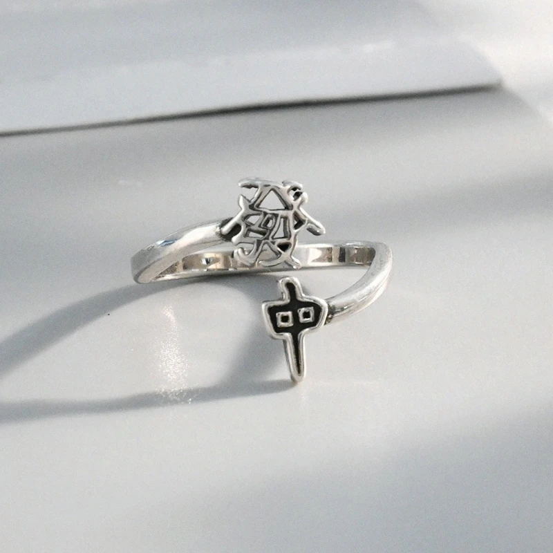 Womens Vintage Mahjong Fortune Open Index Finger Ring K Plated Ethnic Player Gift Daily Party Wear Holiday Year-Round Accessory
