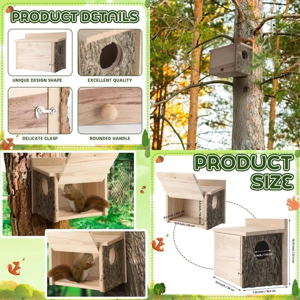 

1 шт., коробка для гнездования белки, дом для белки для наружного гнездования, подвесной ручной работы из толстого дерева, зимний бурундук, уличное укрытие Gar