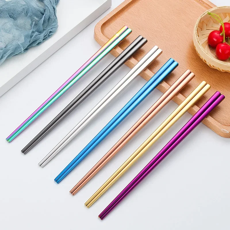 1 Pair Stainless Steel Chopsticks Reusable Portable Food Sticks Korean Metal Chopsticks Kitchen Accessories Dishwasher Safe