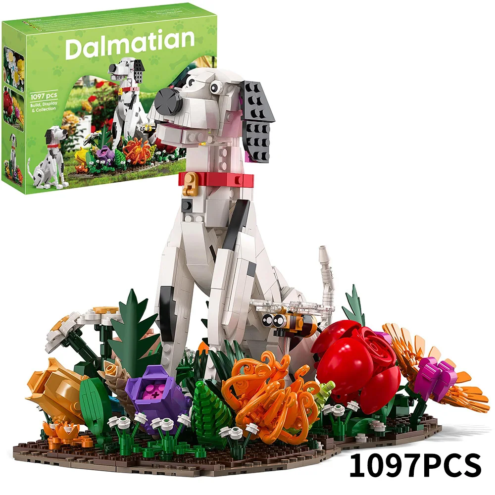 

Dalmatians Puppies Building Sets, Dog Animal Series and flower 2-in-1 Building Blocks set,Gifts for pet owners - 1097pcs