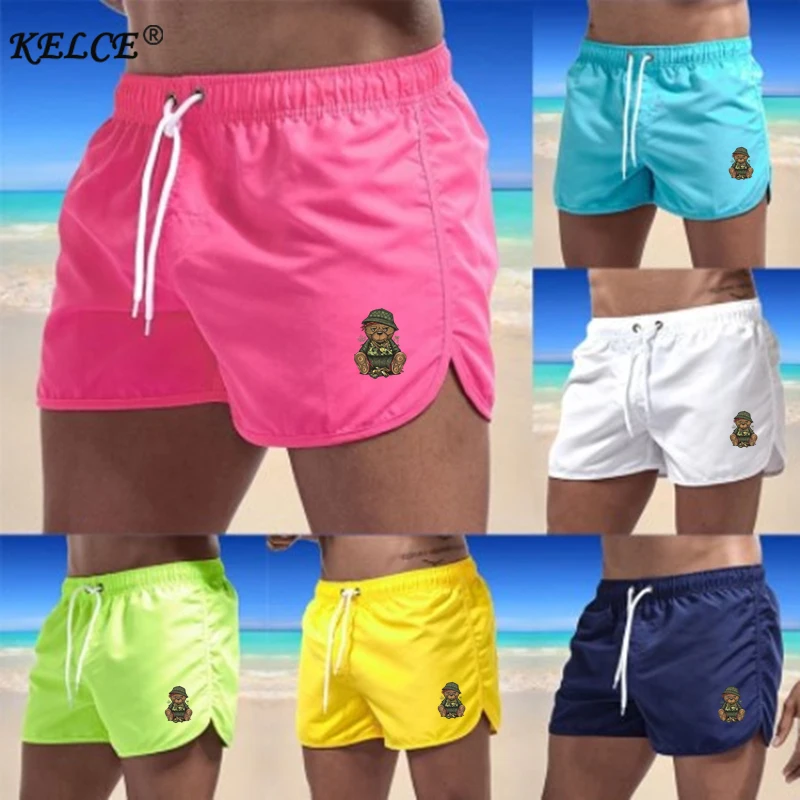 2024 Men's bear patterned swimsuit, branded shorts, sexy, low waisted, breathable, beach surfing