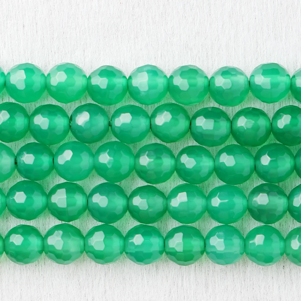 AA Natural Green Agate Onyx Faceted Beads For Jewelry Making Bracelets Needlework DIY Beads Accessories Wholesale