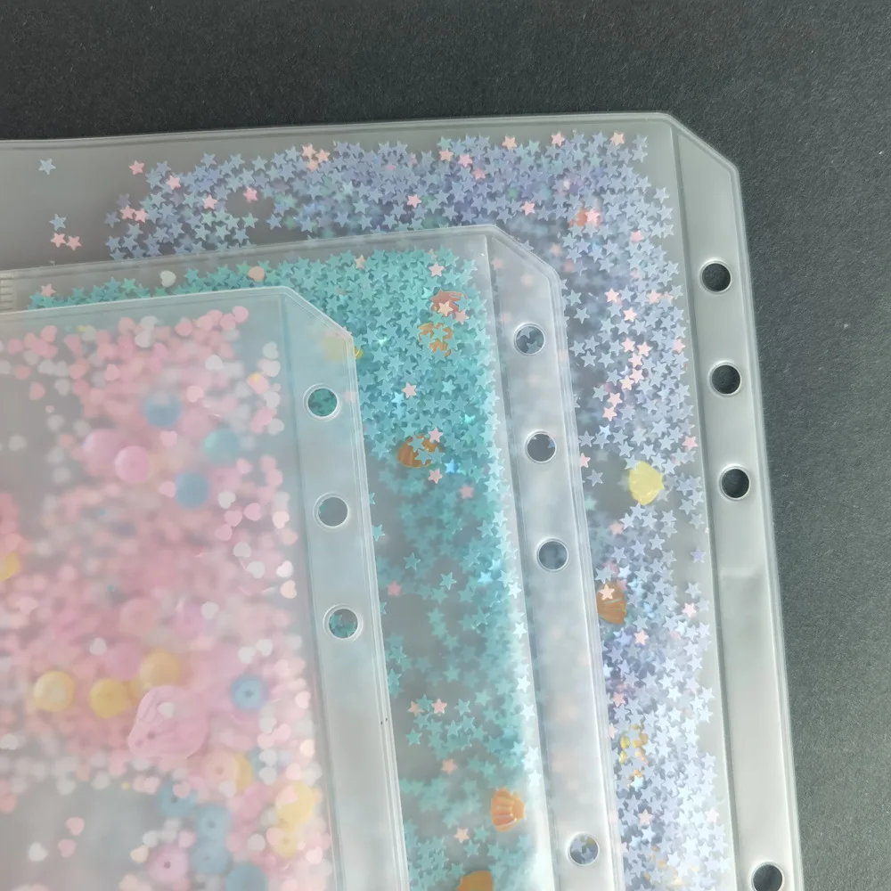 A5/A6 Creative Storage Bag Journal Girl Accessories Shaking Card Sequins  Decorative Journal Binder Zipper Bag Stationery