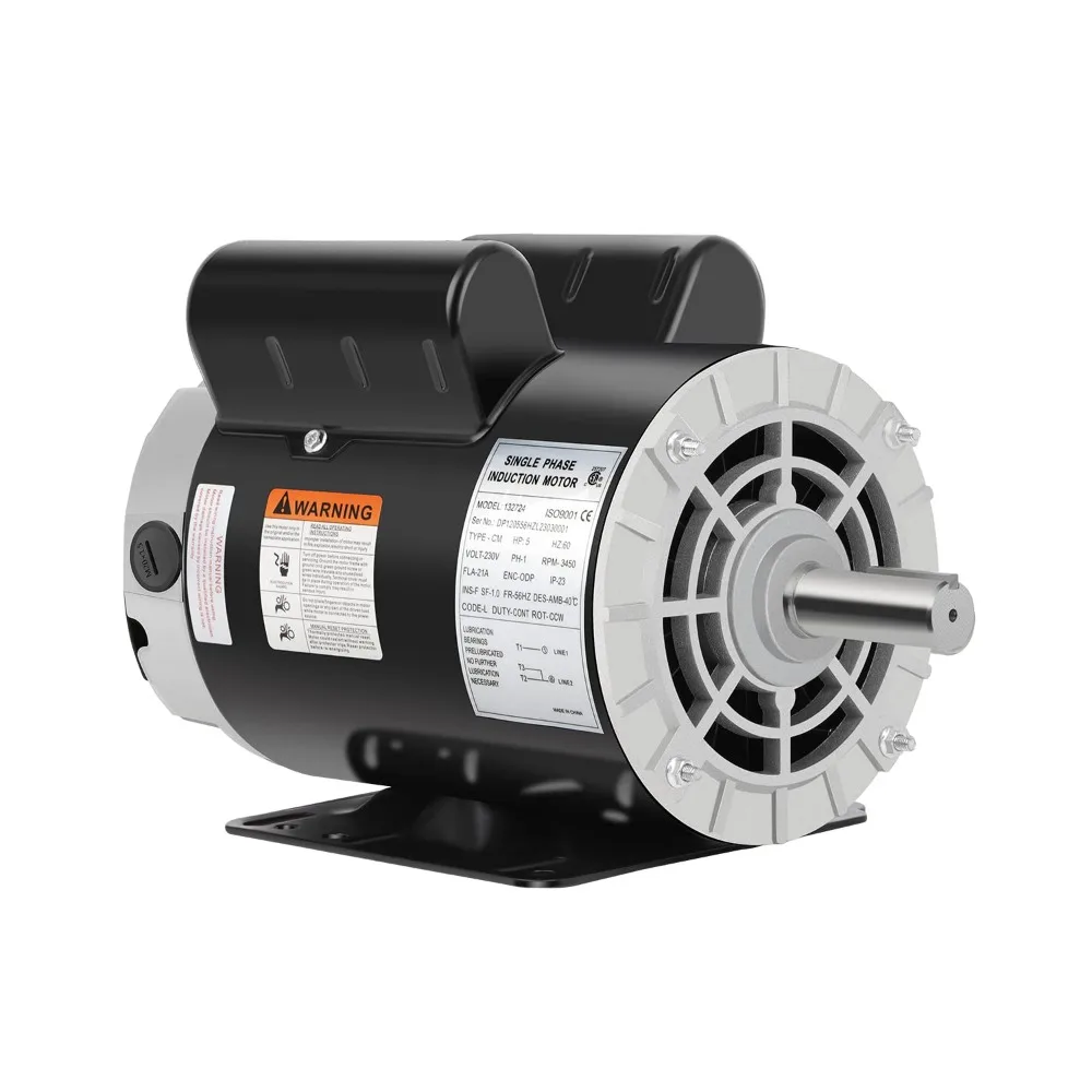 5 HP Air Compressor Motor Electric Motor 3450 RPM, 230V Single Phase Motor, 56HZ Frame 7/8 Keyed Shaft 60 HZ