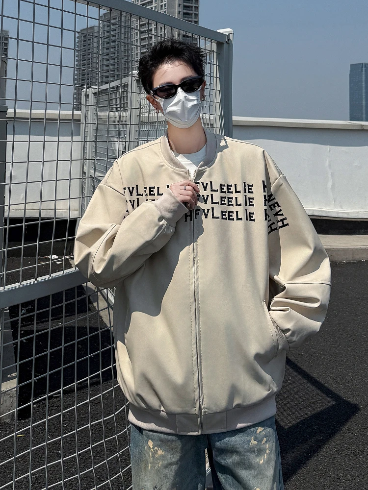 

American Sle Baseball Jaet Men's Spring Autumn Loose Fit High Street Hiphop Printed Flight Coat Outerwear Long Sve Zipper