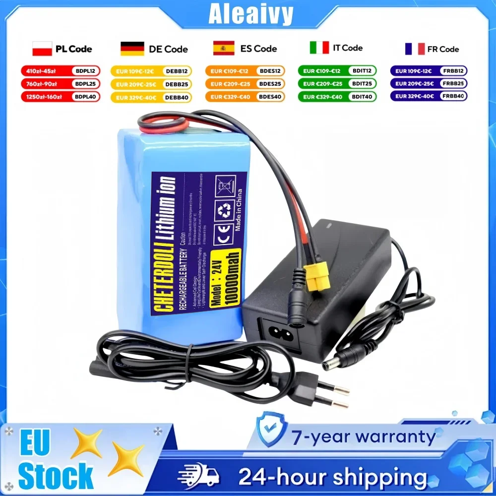 24V 10Ah 7S3P 10000mAh 18650 Akkupack 29,4V Wiederaufladbare Lithium-Batterie für 250W-350W Elektrorollstuhlmotor-Stromversorgung mit BMS und Ladegerät