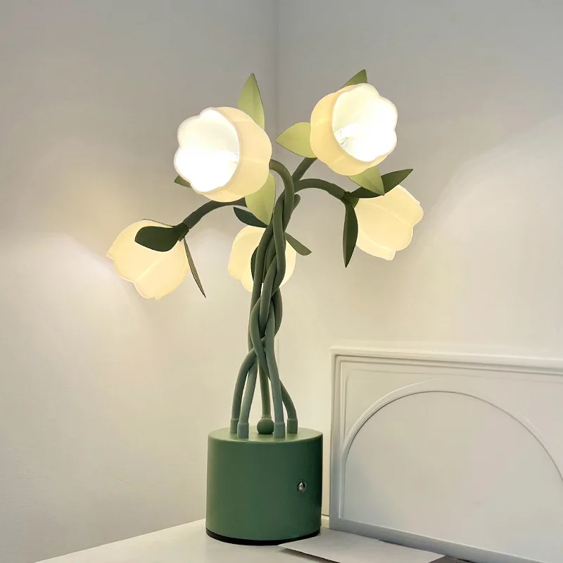 Touch Sensing Lily Valley Lamp Bedroom Desk Lamps Decorative Night Lamps Atmosphere Styling Bedside Lights Home Decorations