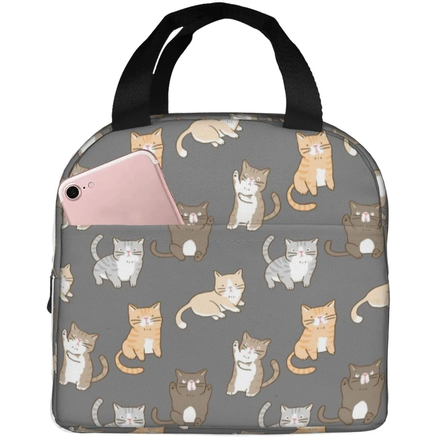 

Cat Print Fashion Cute Large Capacity Lunch Bag With Handle，Reusable Insulated Lunch Bag for Both Men And Women