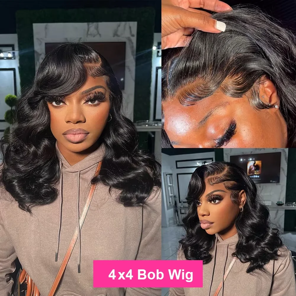 

Body Wave 13x6 HD Lace Front Wigs Human Hair 220% Density Bob Wig Human Hair Pre Plucked Short Bob Wigs for Black Women 5X5 Glueless Frontal Wig Human Hair Natural Black Loose Wavy 14 inch Bob Wig