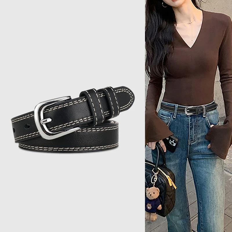 Cintura con fibbia ad ago di alta qualità per donna. Bellissimo e pratico, morbido e confortevole. Coppia bene con jeans e gonne