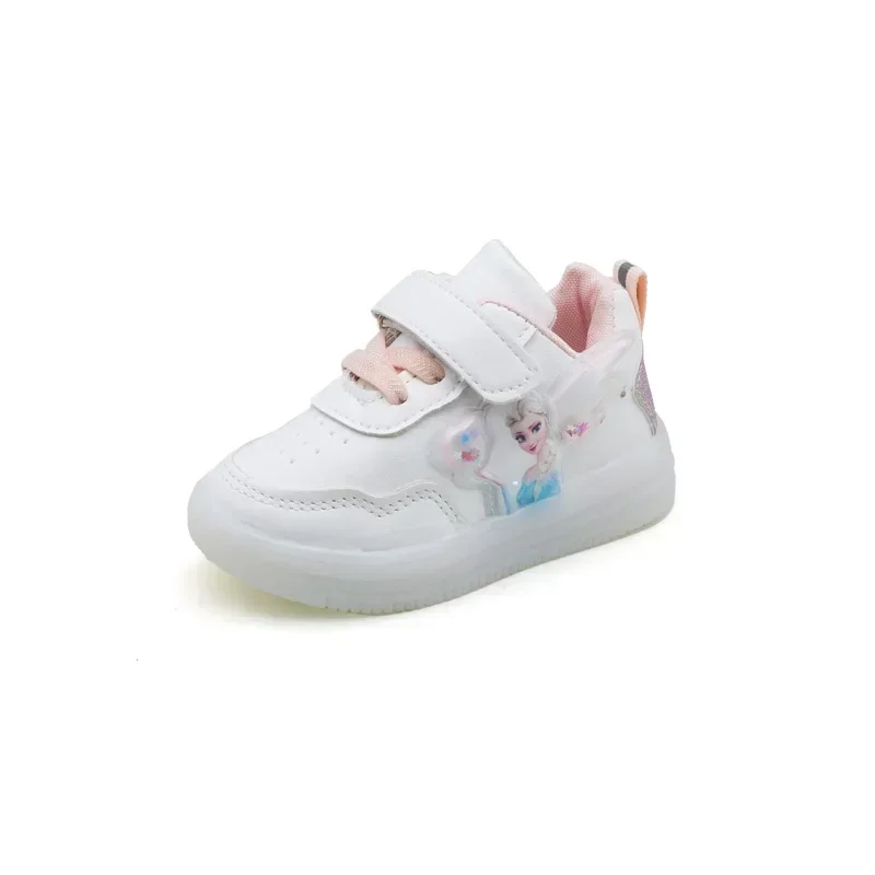 Disney Kids Girls Shoes 2024 Children Sneakers Girls Elsa Frozen Princess Casual Sport Shoes Student Shoes LED Lights Shoes