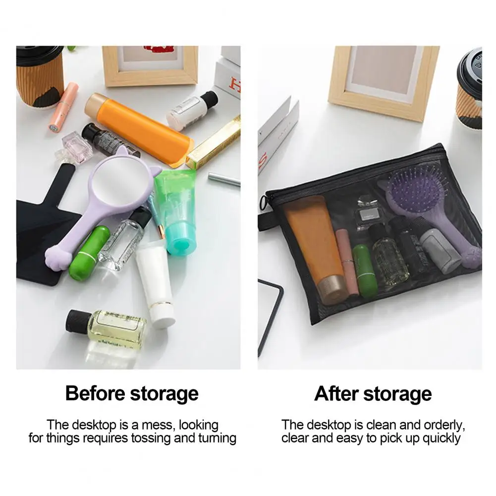 Deform-resistant Organizer Bag Durable Nylon Storage Pouch Travel Makeup Bag with Zipper Closure Mesh for Earphone for Commute