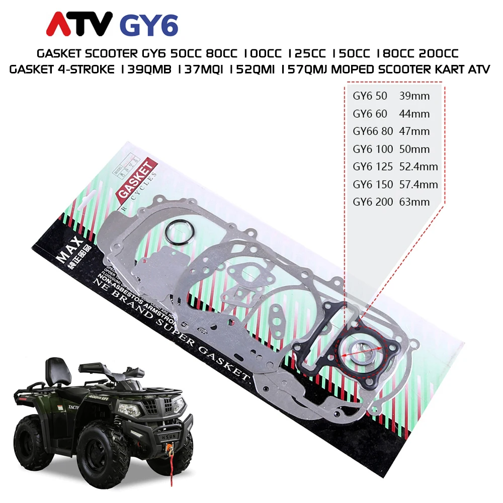 Uszczelka skutera GY6 50cc 80cc 100cc 125cc 150cc 180cc 200cc Uszczelka 4-suwowa 139QMB 137MQI 152QMI 157QMJ Motorower Skuter Kart ATV